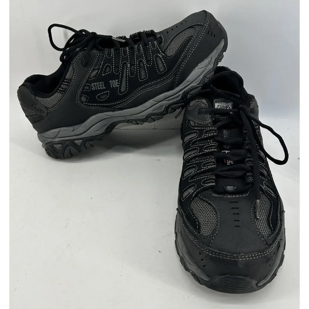 Skechers Cankton Steel Toe Work Shoe Black With Grey Mens Size 9.5